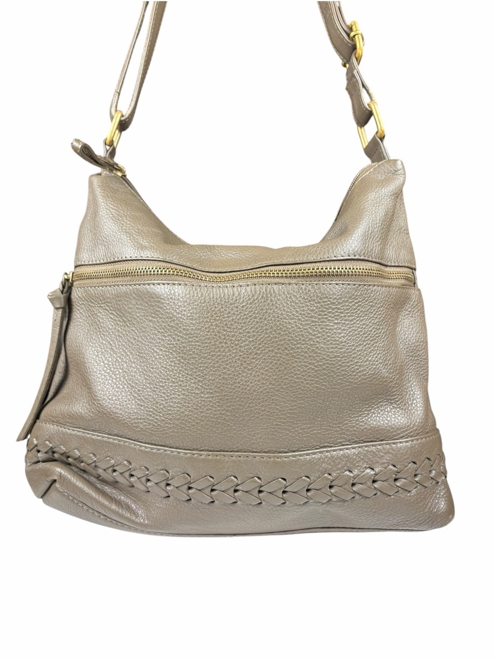 Great American Leather Works Leather Crossbody Bag Braided Detail TAUPE Hobo